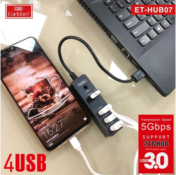 هاب 4 پورت EARLDOM HUB07 1 USB 3.0 & 3 USB 2.0