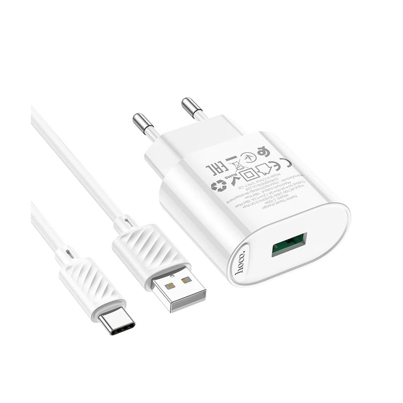 شارژر دیواری هوکو HOCO C10A 18W + کابل TYPE C