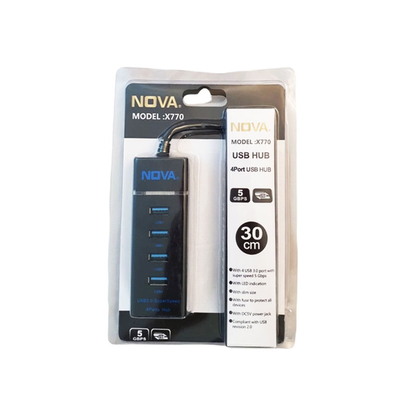هاب 4 پورت X-NOVA X770B 30CM - USB 3.0