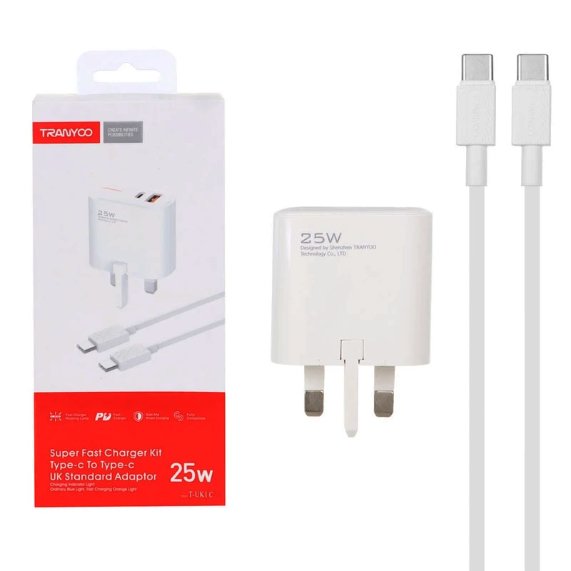 شارژر دیواری ترانیو TRANYOO T-UK1C 25W + کابل TYPE C