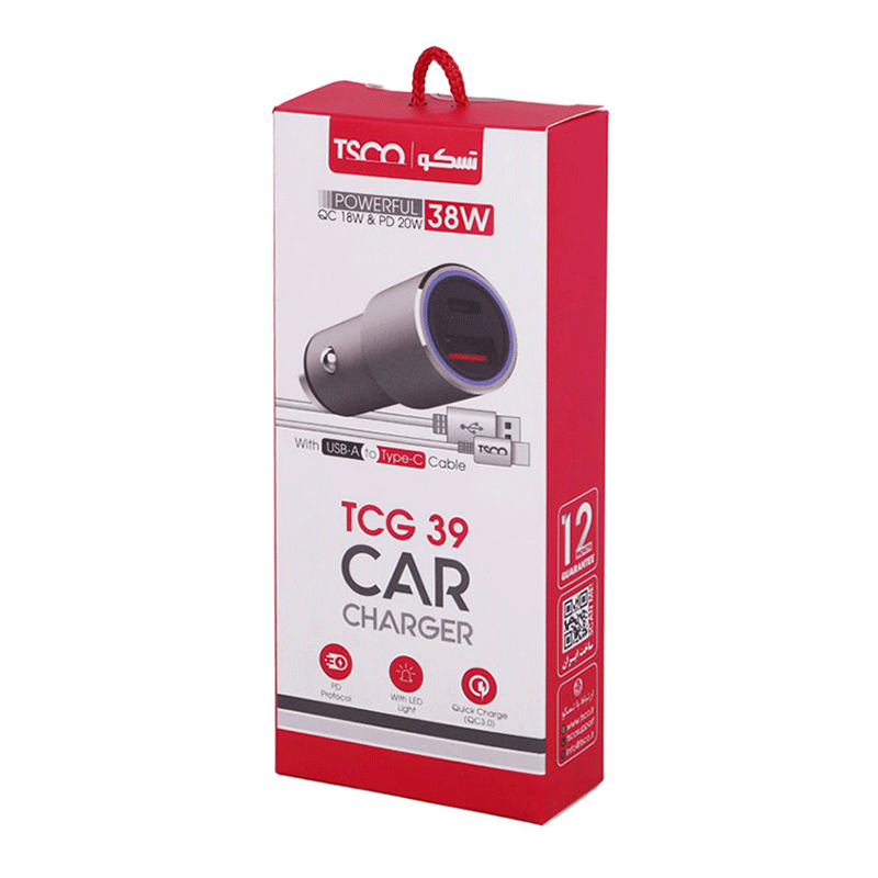شارژر فندکی تسکو TSCO TCG 39 + کابل type c