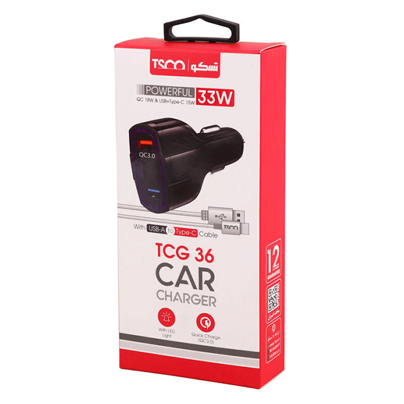 شارژر فندکی تسکو TSCO TCG36   + کابل TYPE C