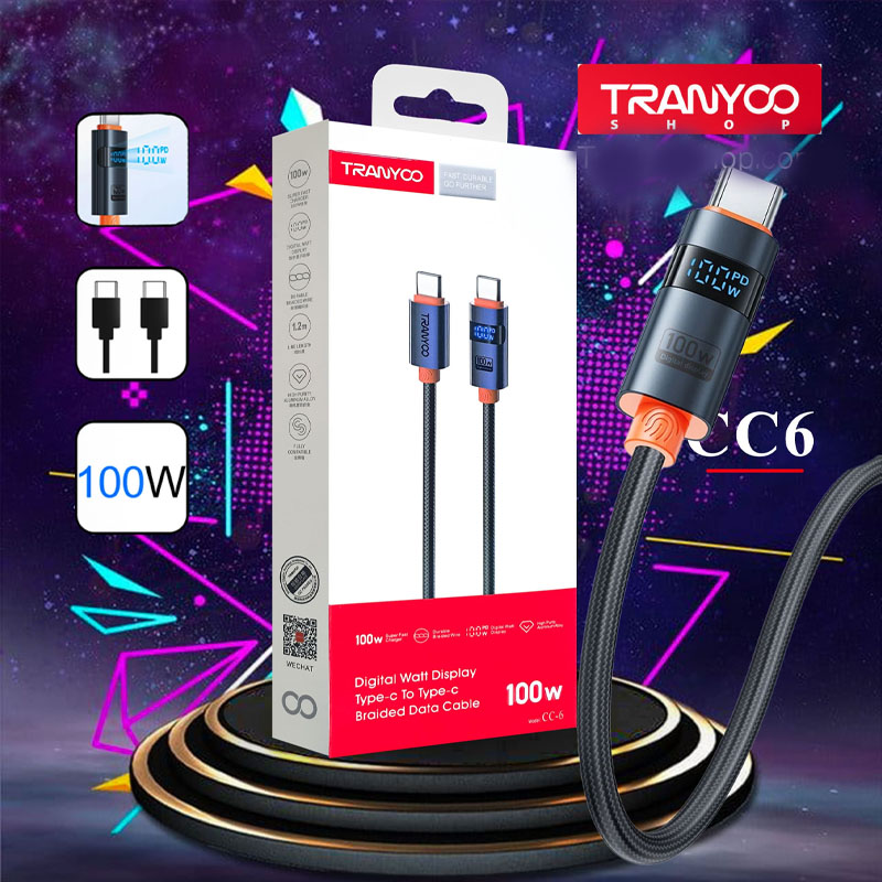 کابل TRANYOO CC-6 Type-C to Type-C 1.2M 100W