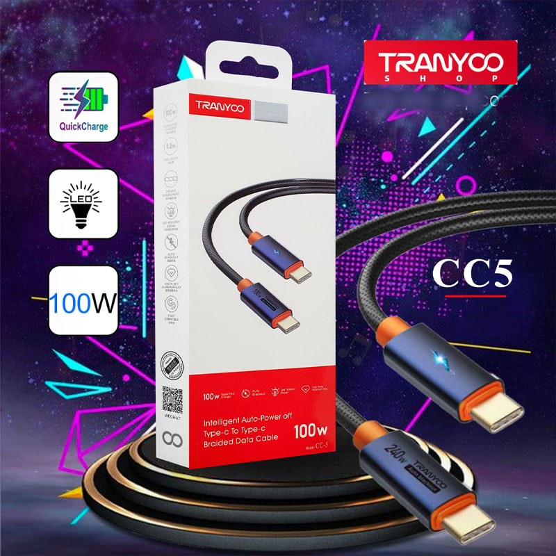 کابل TRANYOO CC-5 Type-C to Type-C 1.2M 100W