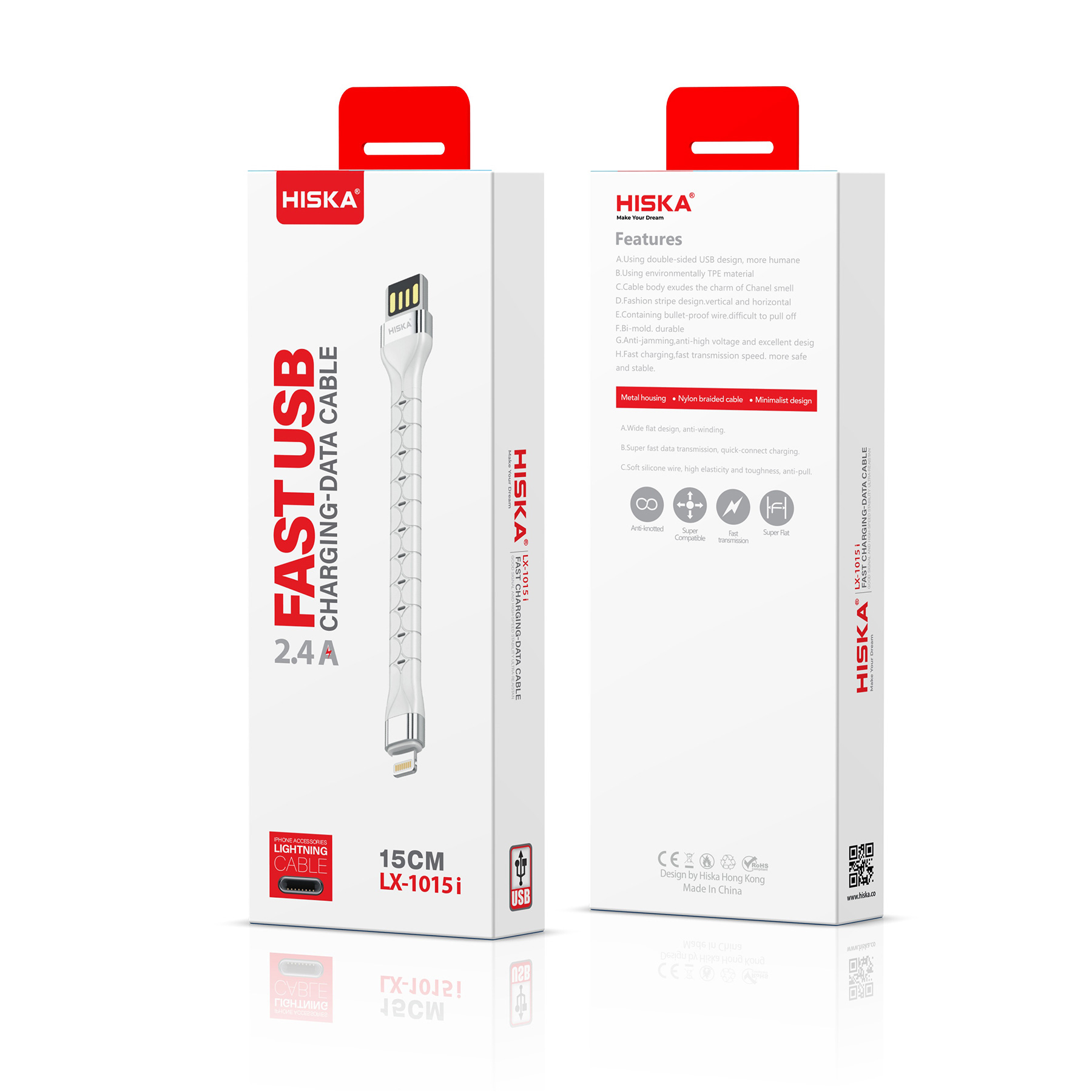 کابل شارژ آیفون هیسکا HISKA LX-1015 15CM پاوربانک