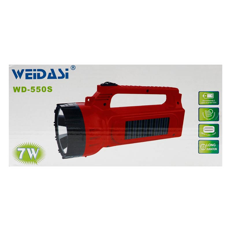 چراغ قوه شارژی ۲ حالته خورشیدی ویداسی WEIDASI WD-550S