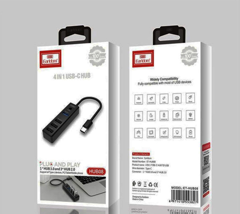 هاب 4 پورت EARLDOM HUB08 1 USB 3.0 & 3 USB 2.0