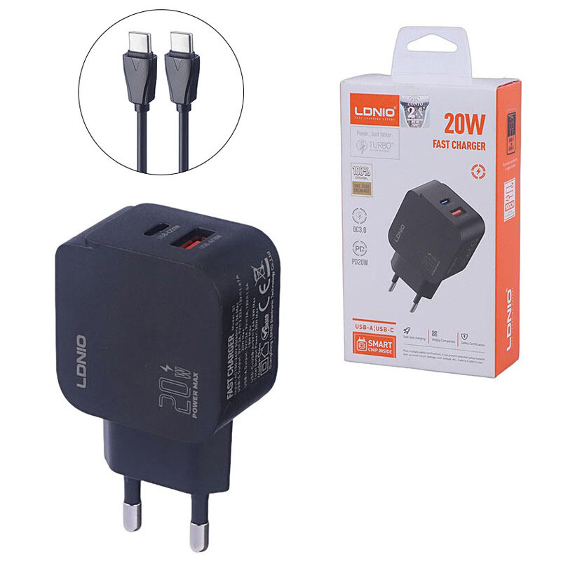 شارژر دیواری الدینیو LDNIO Q1 20W + کابل تایپ