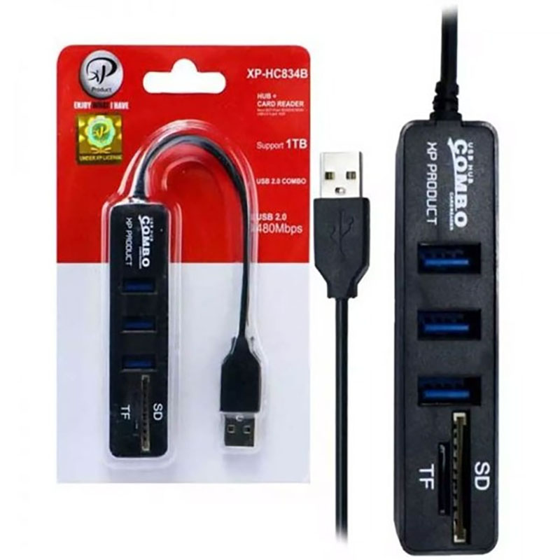هاب 3 پورت XP-HC834M USB 2.0 + رم ریدر