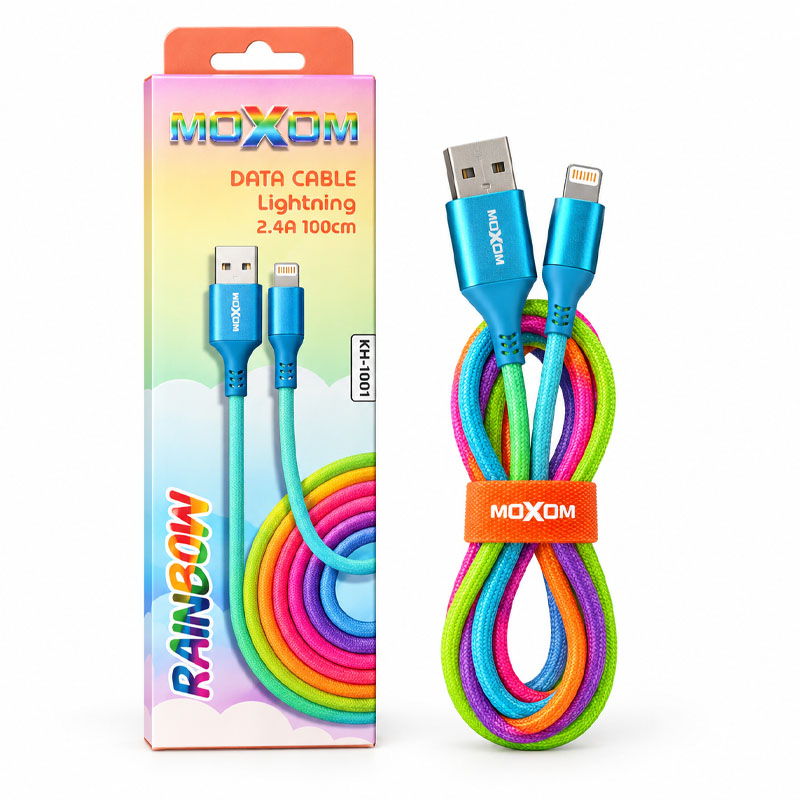 کابل شارژ آیفون موکسوم MOXOM KH-100I RGB 1M 2.4A