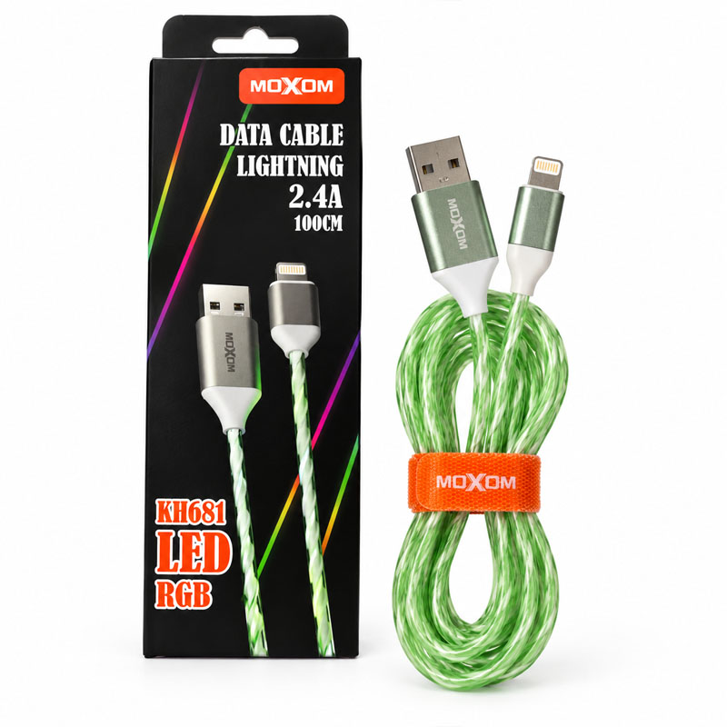 کابل شارژ آیفون موکسوم MOXOM KH68I RGB 1M 2.4A