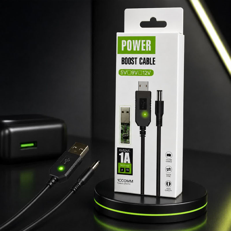 کابل تبدیل USB به DC (خروجی ۵ ولت به 12 ولت)