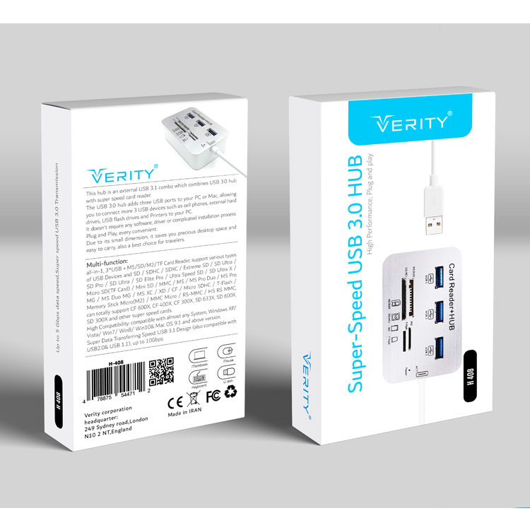 هاب 4 پورت VERITY H 408 USB 3.0
