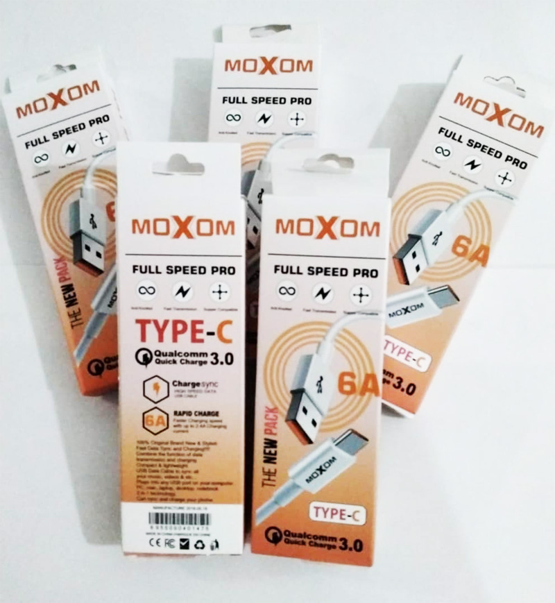 کابل شارژ فست TYPE C موکسوم MOXOM 6A 1M