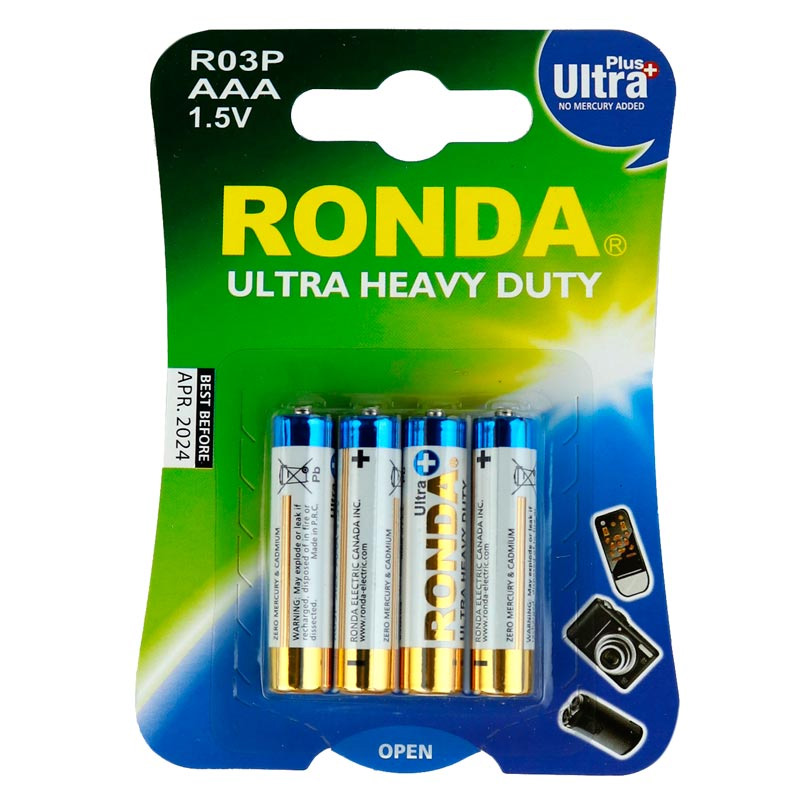 باتری نیم قلم 4 تایی Ronda Ultra Plus Heavy Duty R03P