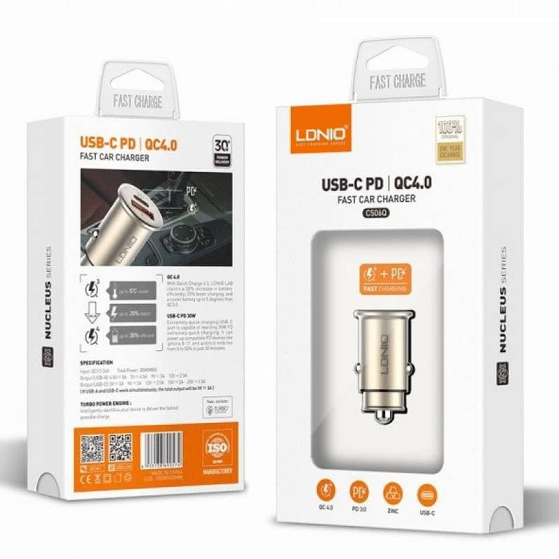 شارژر فندکی الدینیو LDNIO C506Q 30W + کابل TYPEC