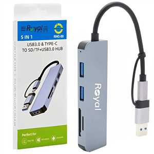 هاب 3 پورت رویال ROYAL RHC-30 USB 3.0 & TYPE C + رم ریدر