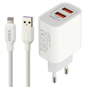شارژر هیسکا  HISKA H107 2Port 2.4A 12W + کابل آیفون
