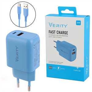 شارژر فست وریتی VERITY V-AP2128 30W + کابل TYPEC