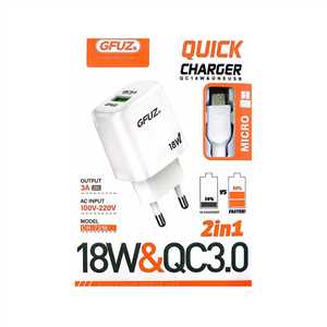 شارژر دیواری فست جیفیوز GFUZ CH-72M 18W + کابل میکرو